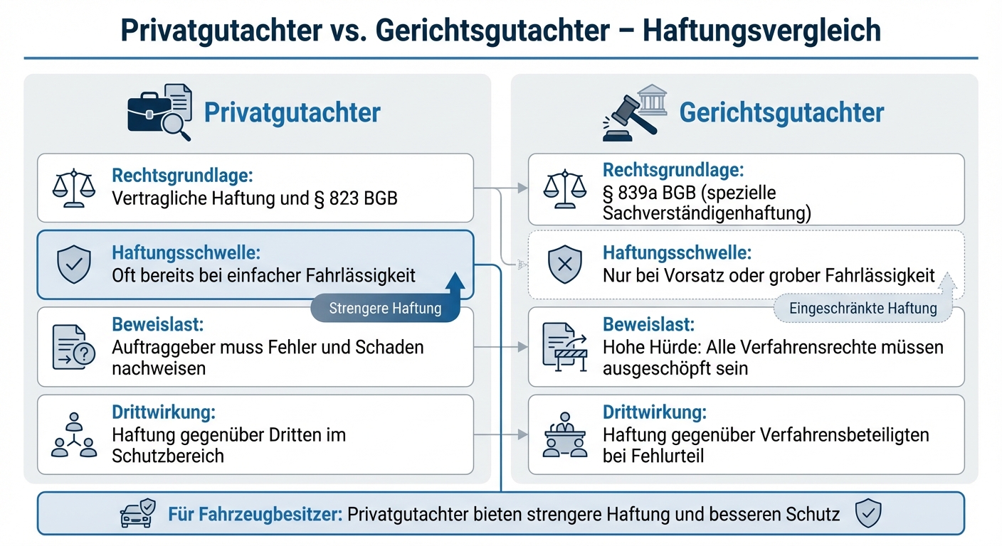 Privatgutachter vs. Gerichtsgutachter: Haftungsunterschiede im Vergleich