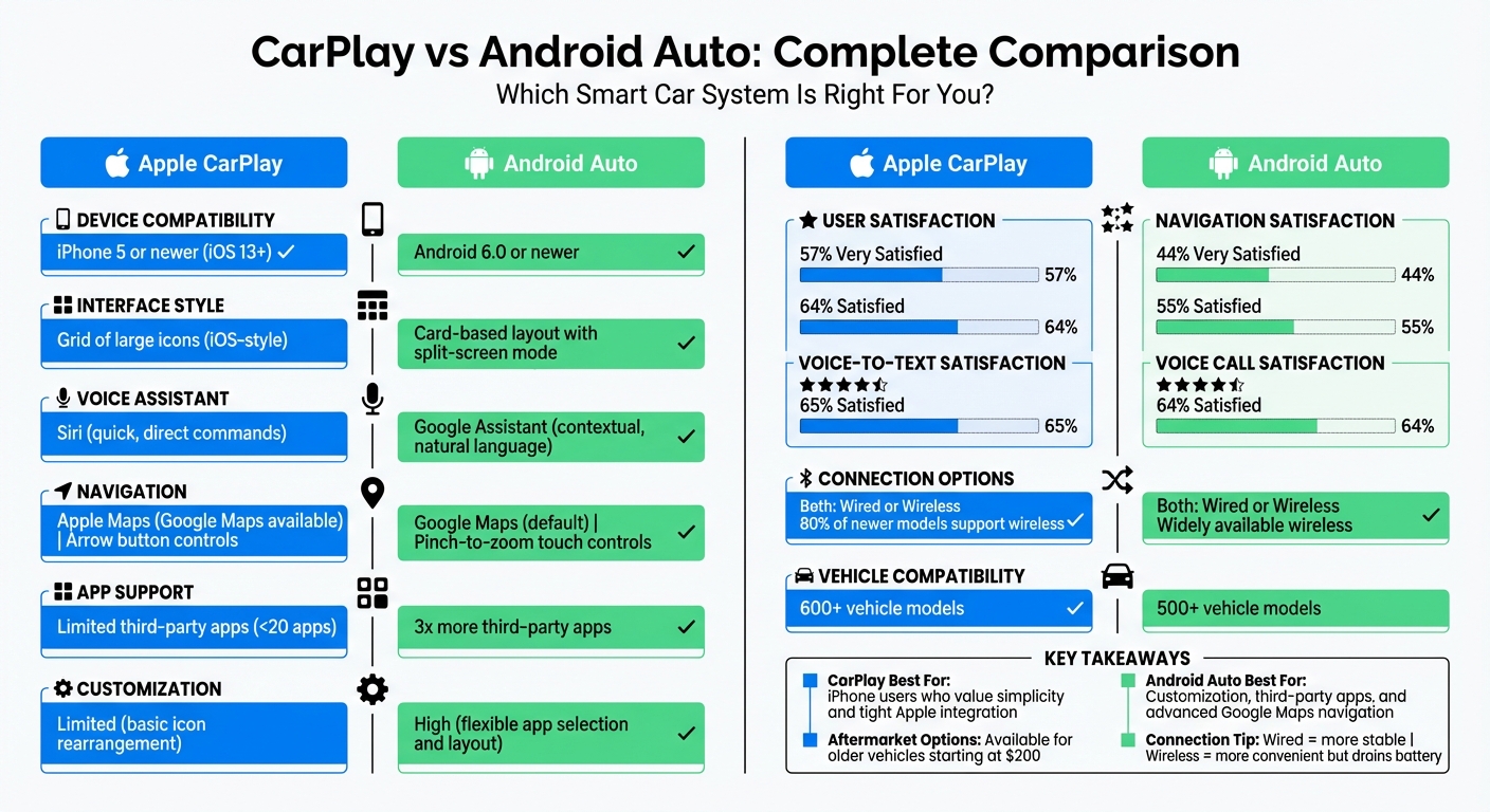 Apple CarPlay vs Android Auto Feature Comparison Chart