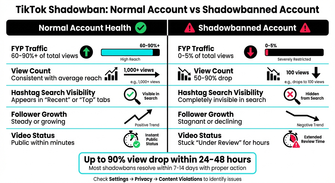 TikTok Shadowban Warning Signs: Normal vs Shadowbanned Account Metrics