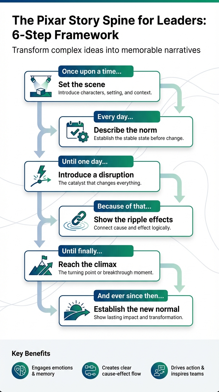 Pixar Story Spine Framework: 6-Step Leadership Storytelling Structure