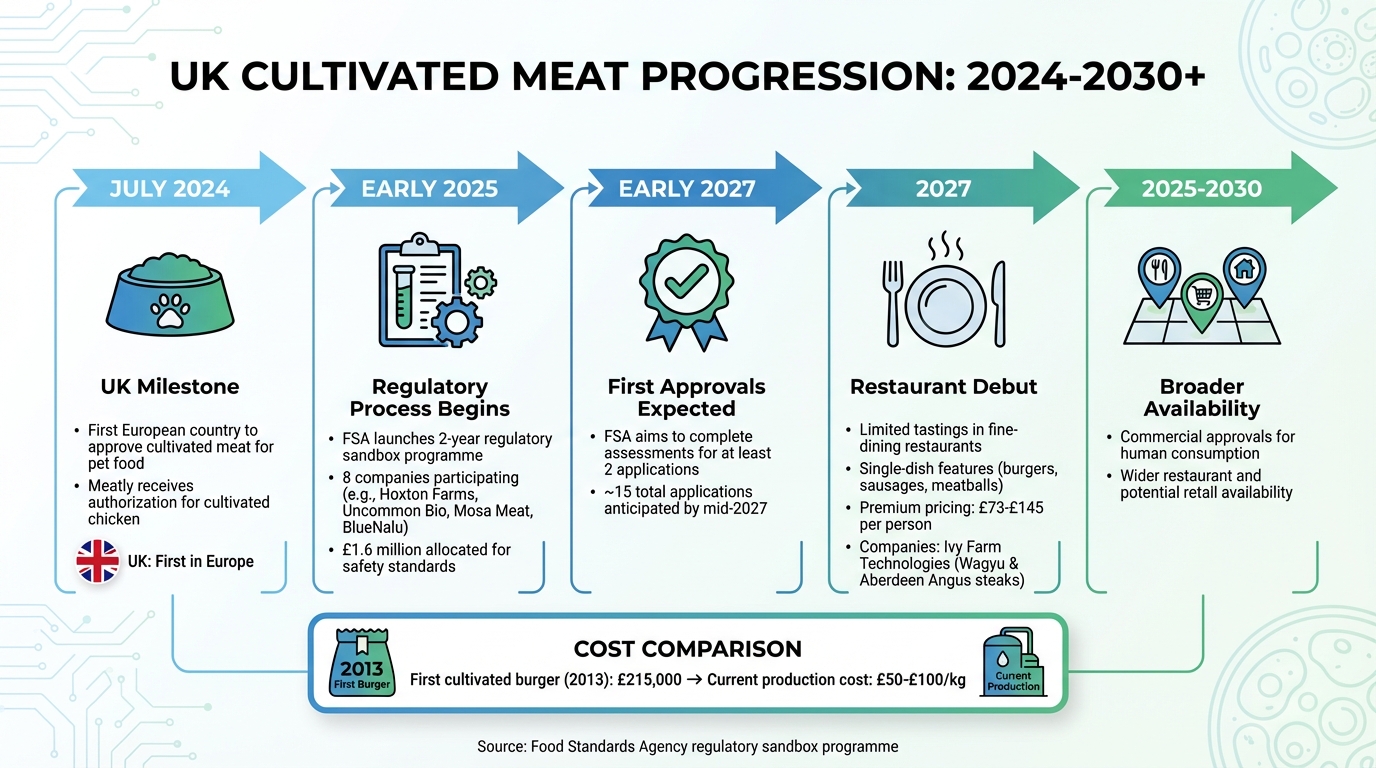 UK Cultivated Meat Timeline: From Pet Food to Restaurant Debut 2024-2027