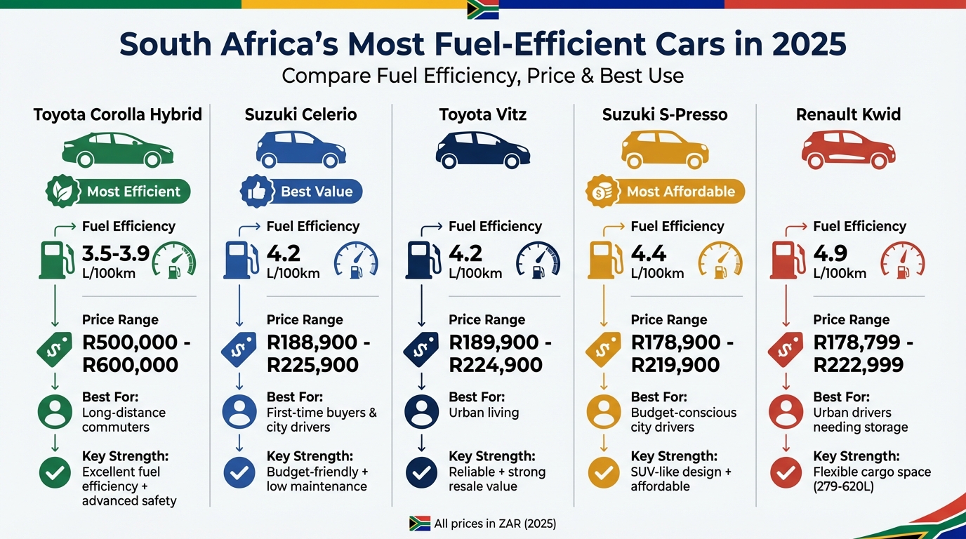 South Africa's Top 5 Most Fuel-Efficient Cars 2025: Comparison Chart