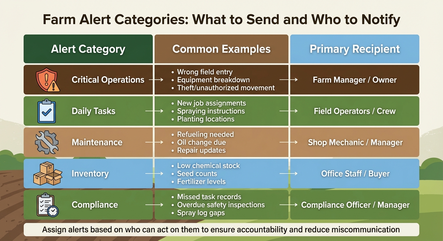 Farm Alert Categories and Recipients Guide