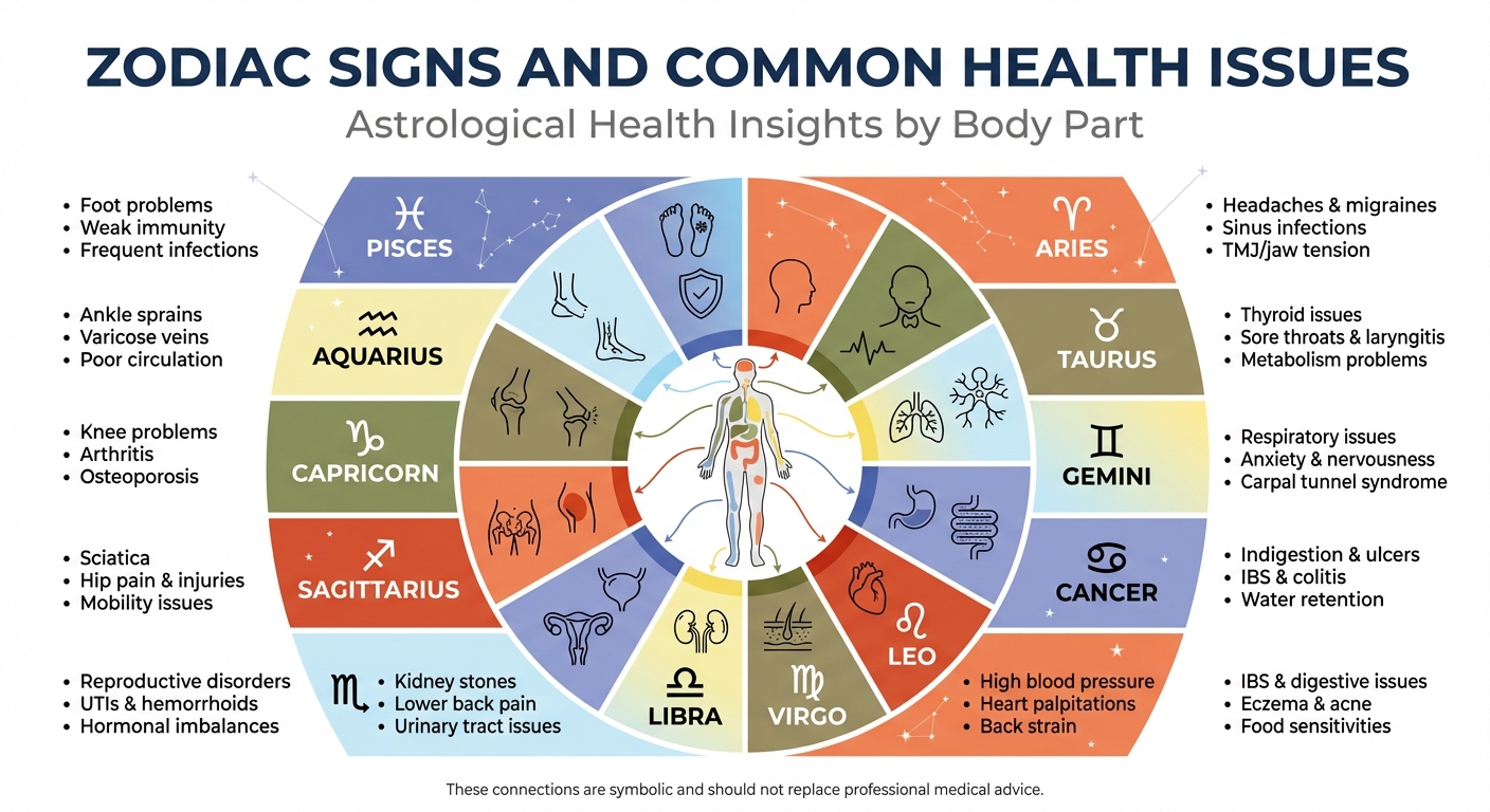 Zodiac Signs Health Vulnerabilities Guide by Body Part