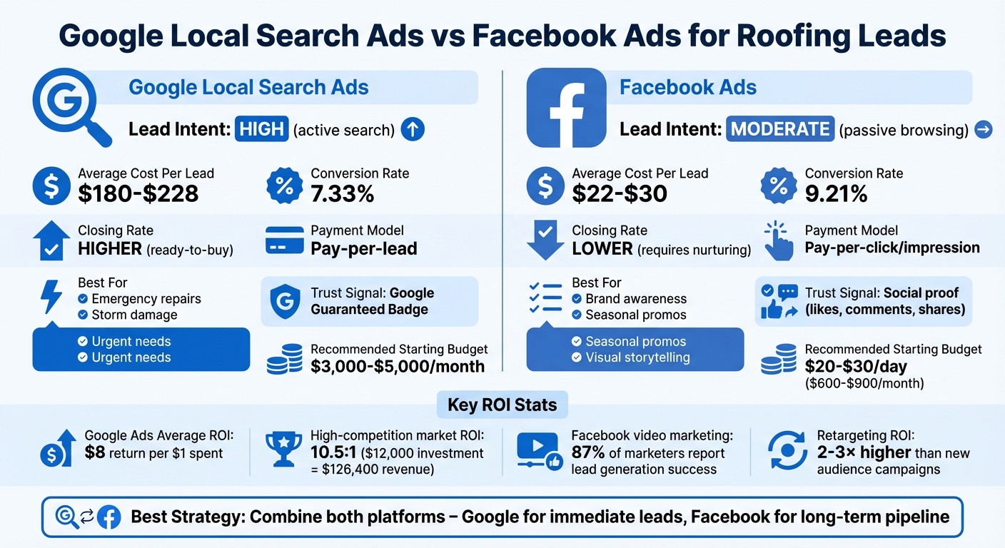 Google Local Search Ads vs Facebook Ads for Roofing: Cost and Performance Comparison