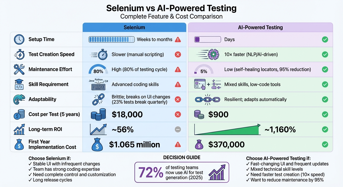 Selenium vs AI-Powered Testing: Complete Feature and Cost Comparison