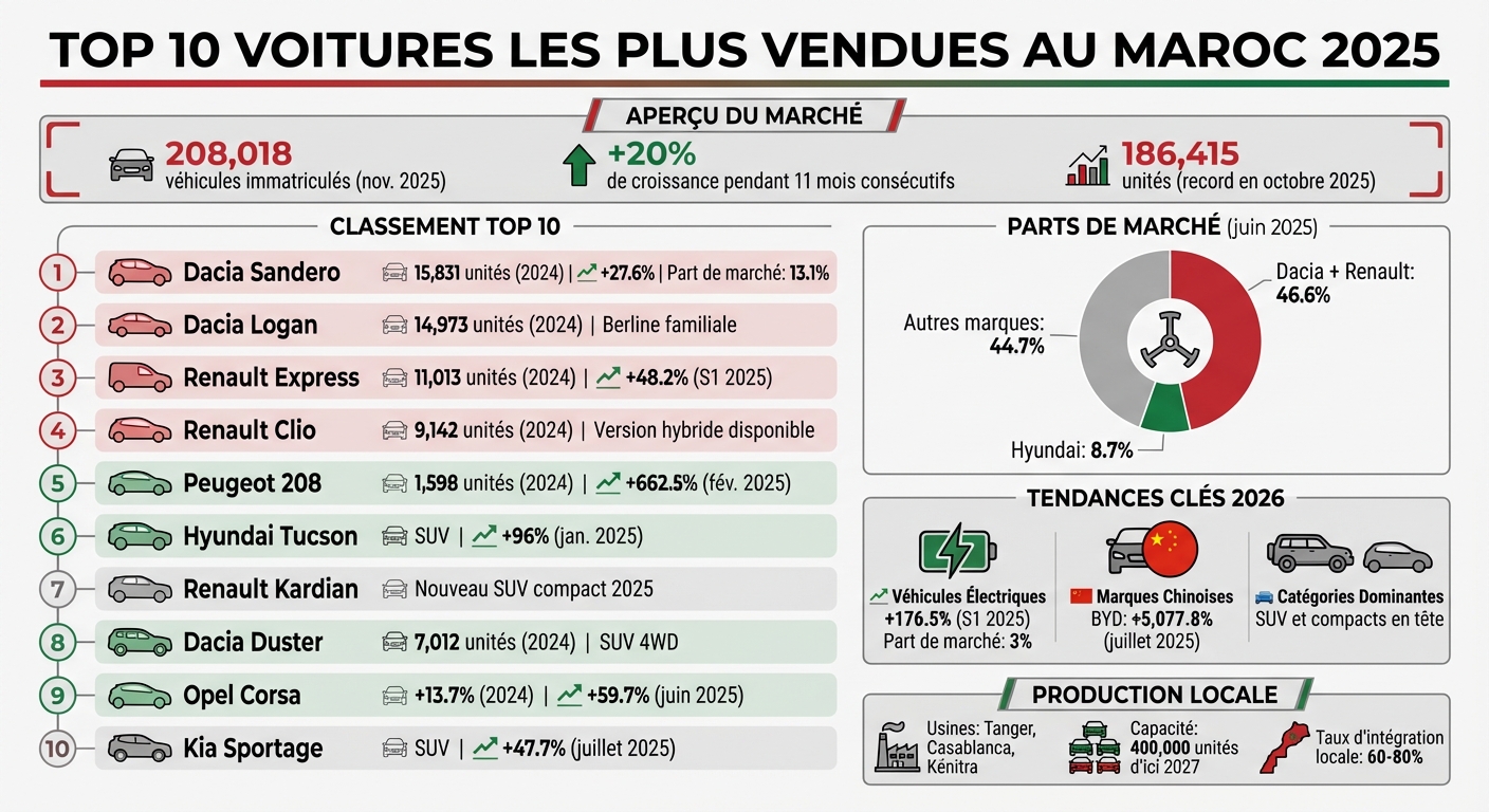Top 10 voitures les plus vendues au Maroc 2025 - Classement et statistiques du marché