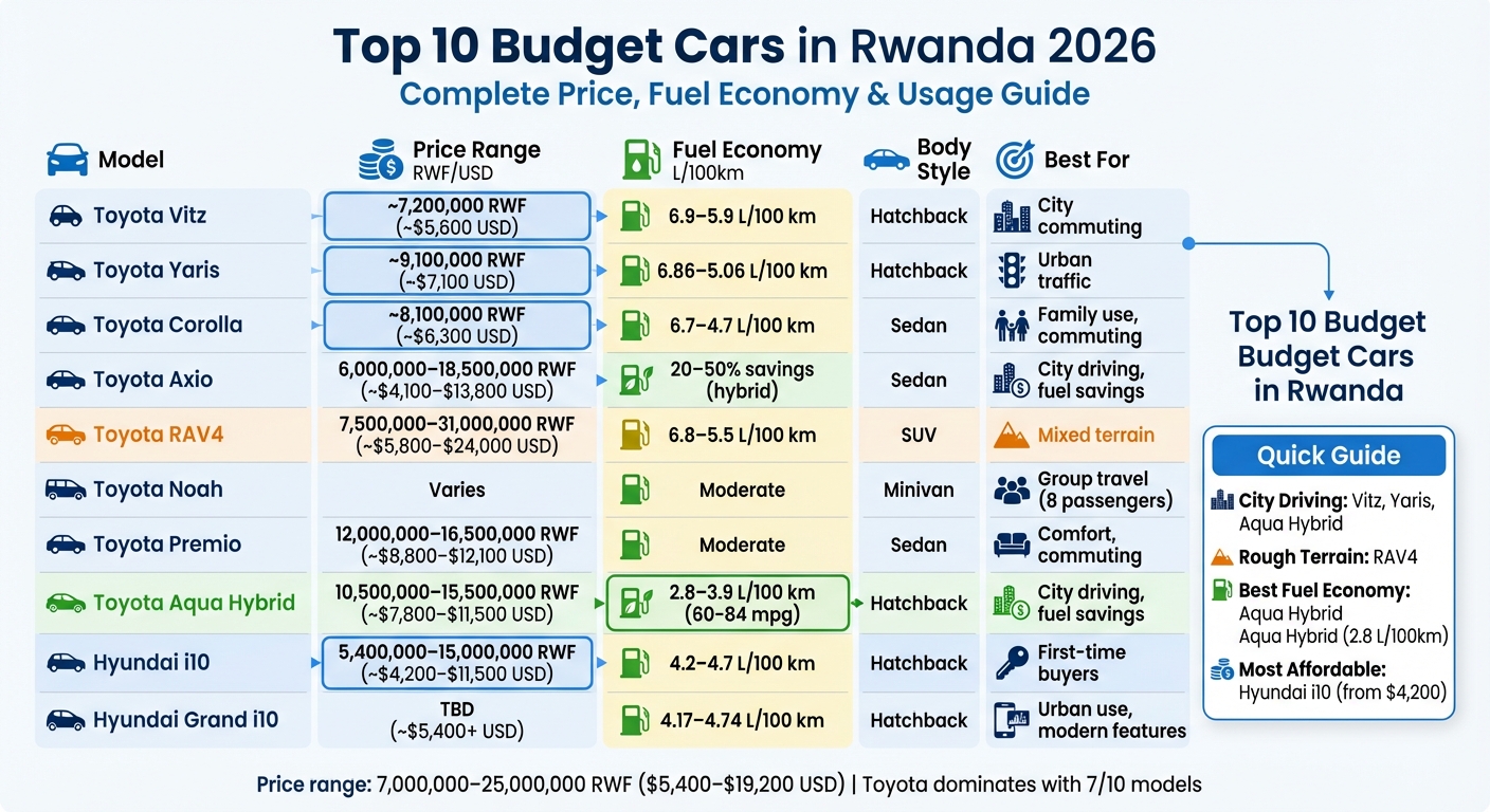 Top 10 Budget Cars in Rwanda 2026: Price, Fuel Economy & Best Use Comparison