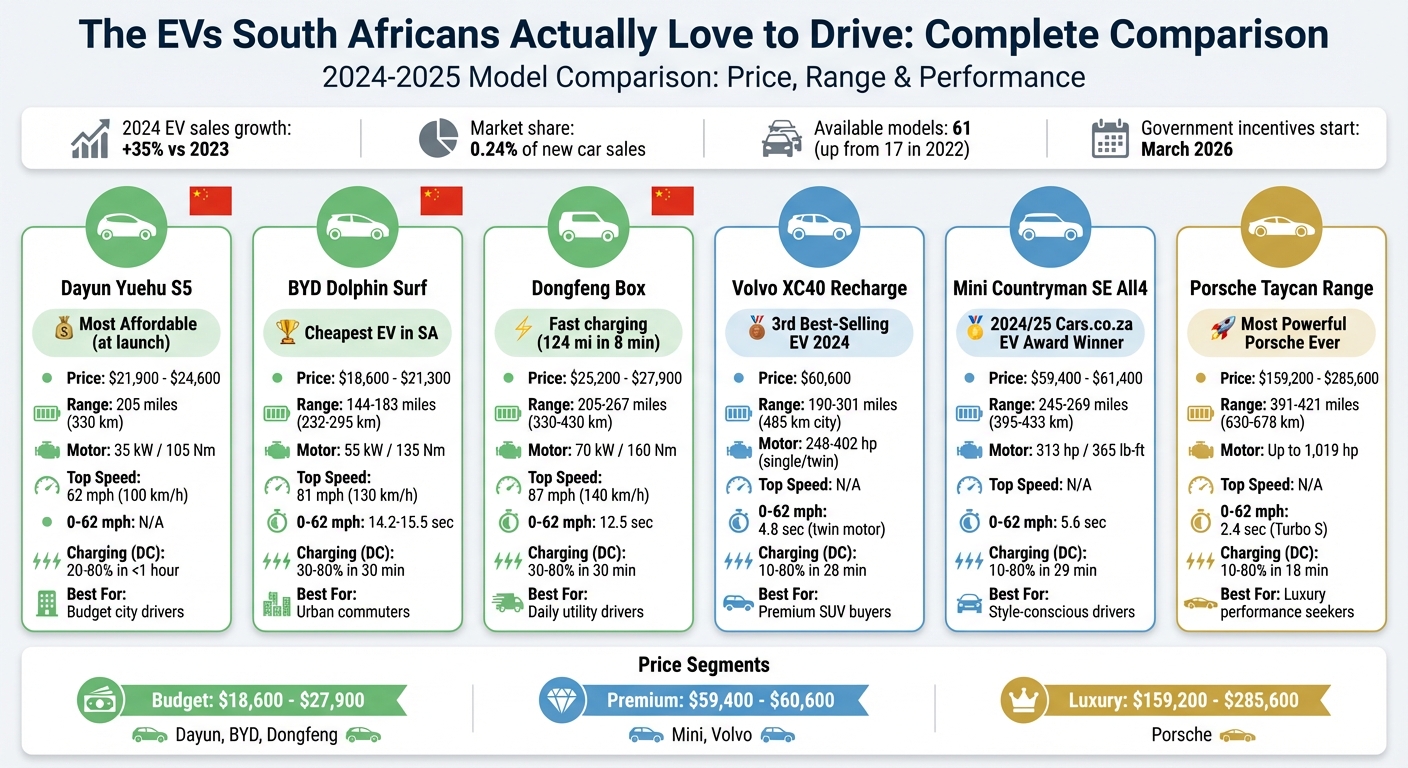 South Africa's Top 6 Electric Vehicles: Price, Range & Performance Comparison 2024-2025