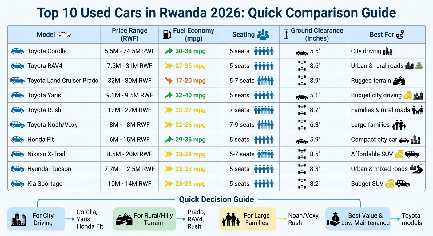 Top 10 Used Cars in Rwanda 2026: Price, Fuel Economy & Specs Comparison
