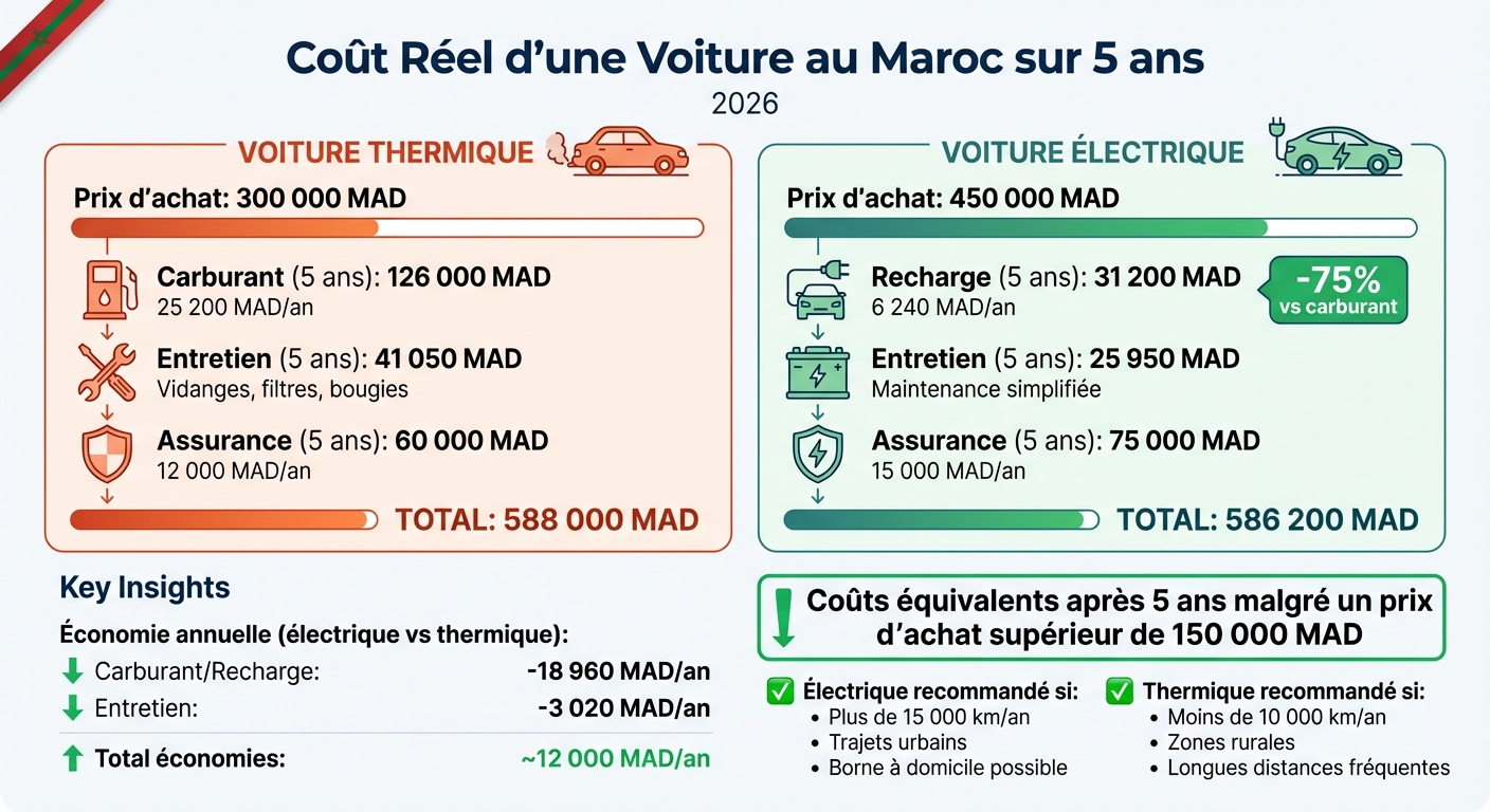 Comparaison des coûts voiture électrique vs thermique au Maroc sur 5 ans