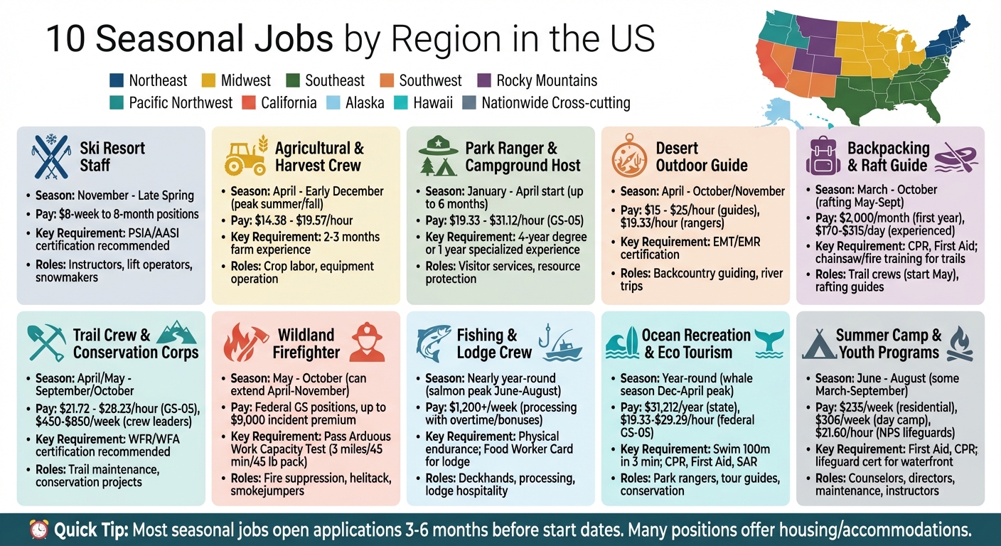 10 Seasonal Outdoor Jobs by US Region: Work Schedules, Pay Ranges, and Key Requirements