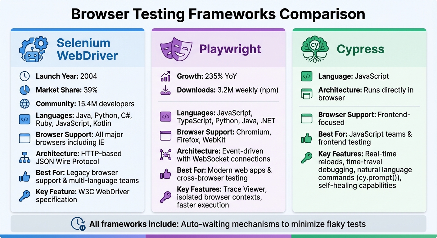 Browser Testing Frameworks Comparison: Selenium vs Playwright vs Cypress