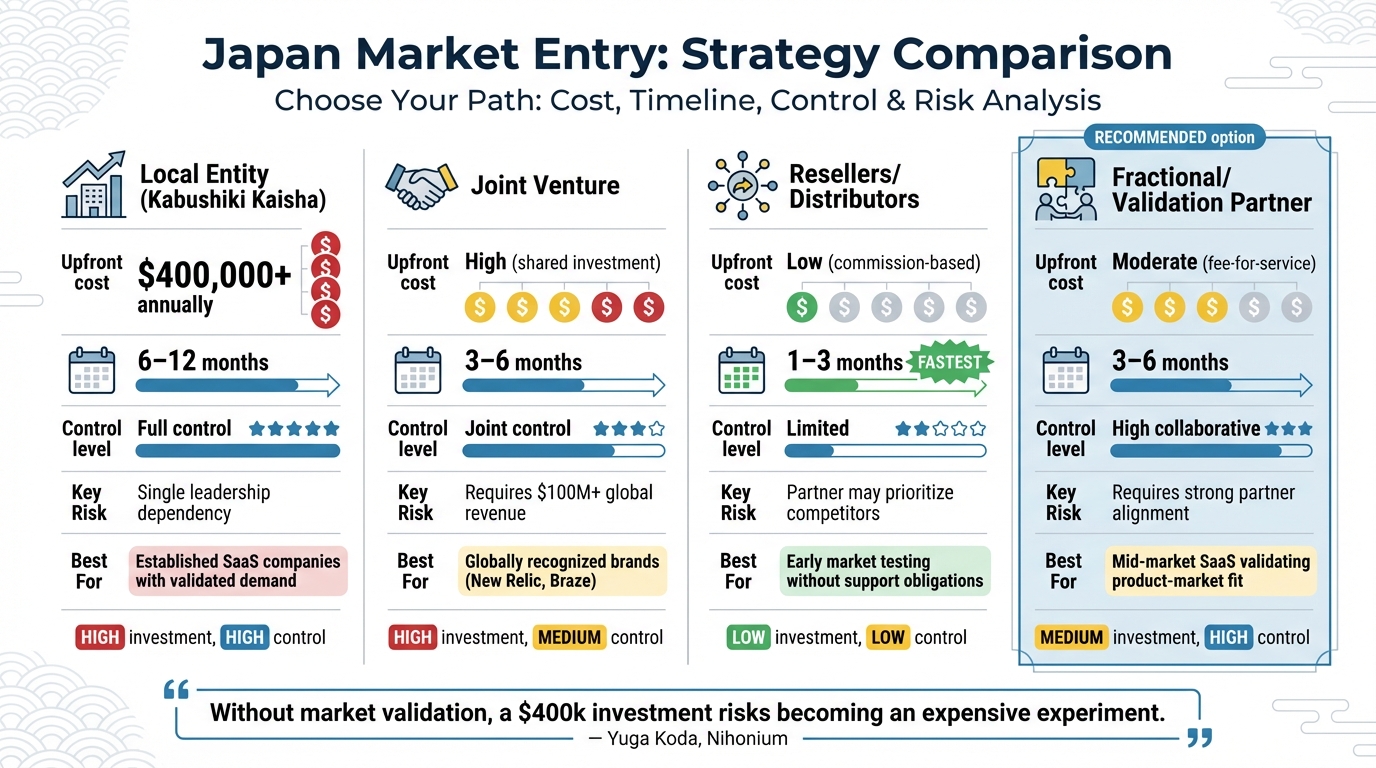 Japan SaaS Market Entry Strategy Comparison: Costs, Timeline & Risk Assessment