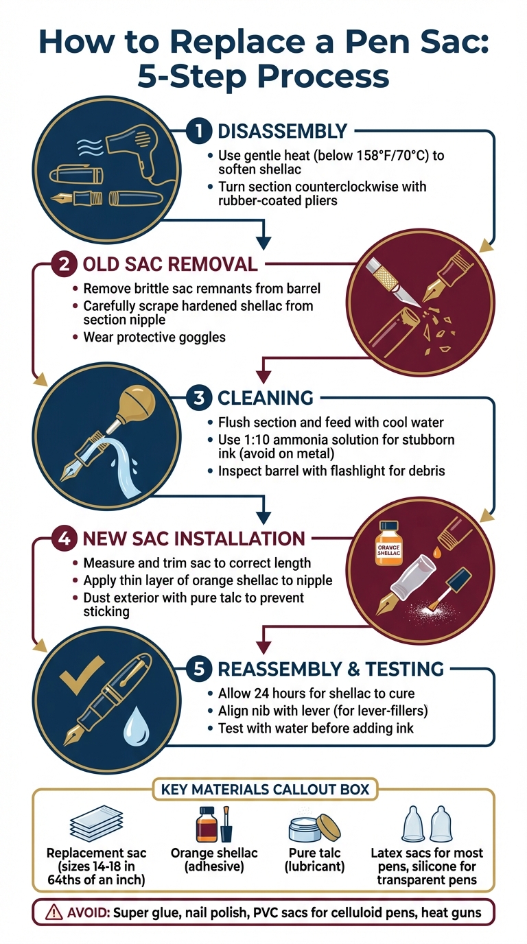 5-Step Process for Replacing a Fountain Pen Sac