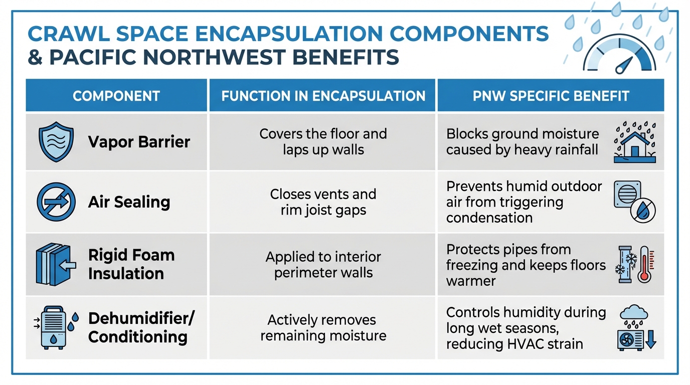 Crawl Space Encapsulation Components and Benefits for Pacific Northwest Homes