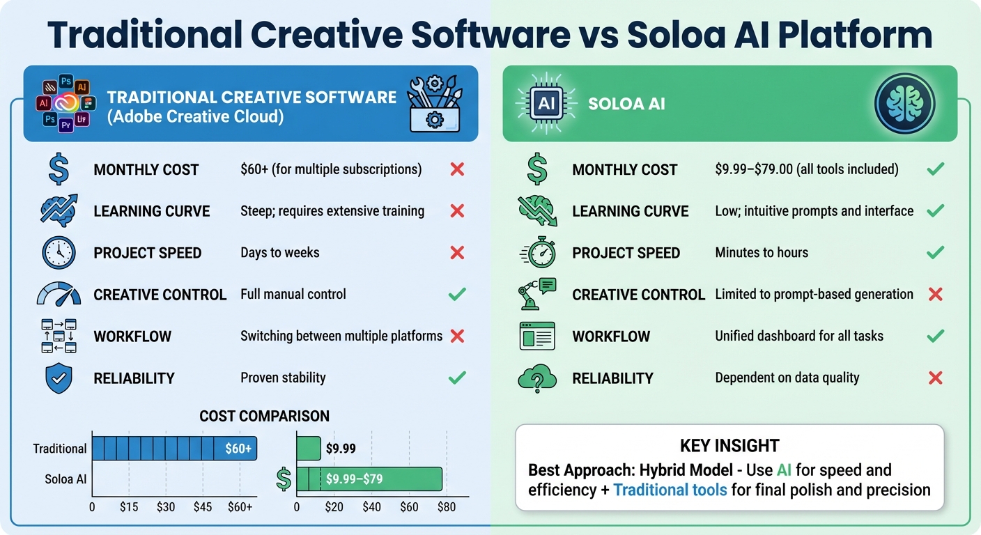 Traditional Creative Software vs Soloa AI: Cost and Features Comparison