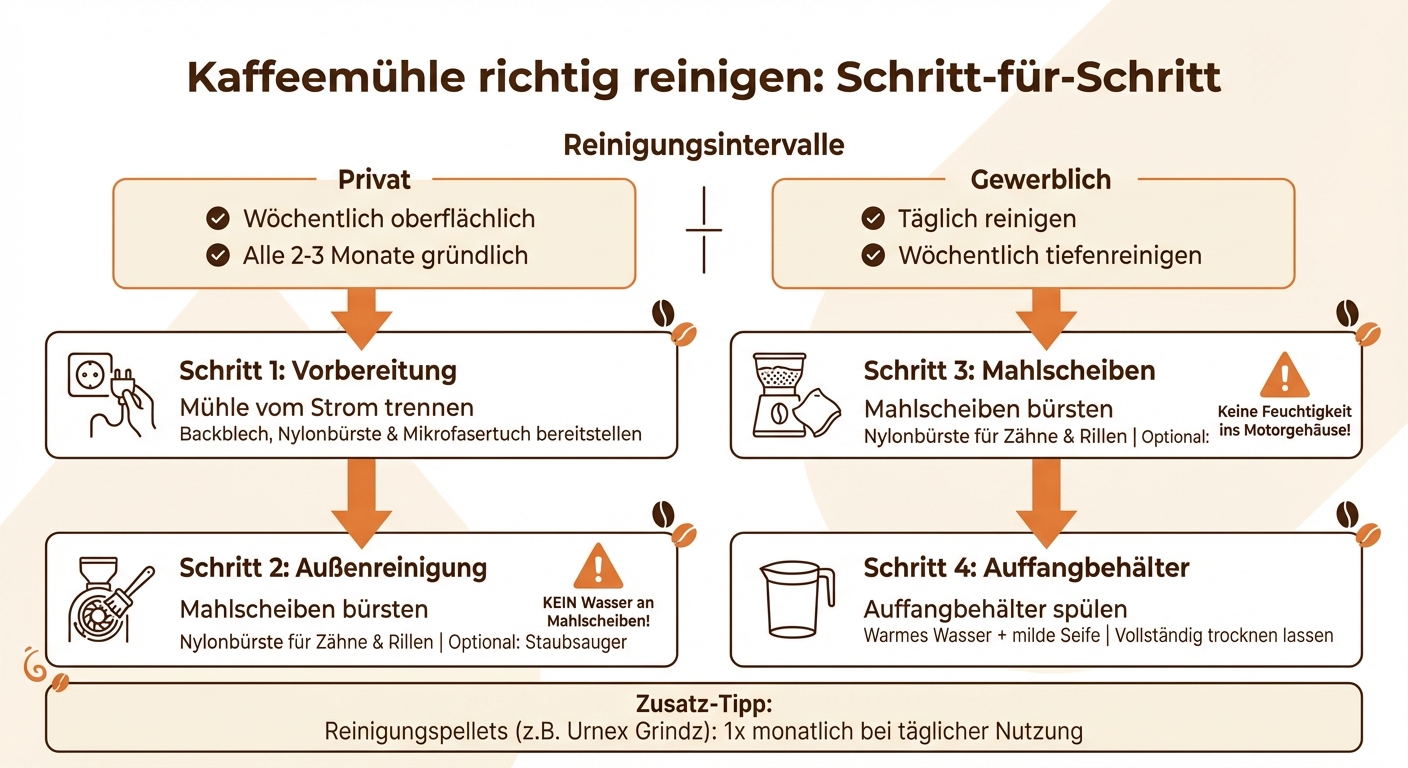 Kaffeemühle reinigen: 4-Schritte-Anleitung mit Reinigungsintervallen