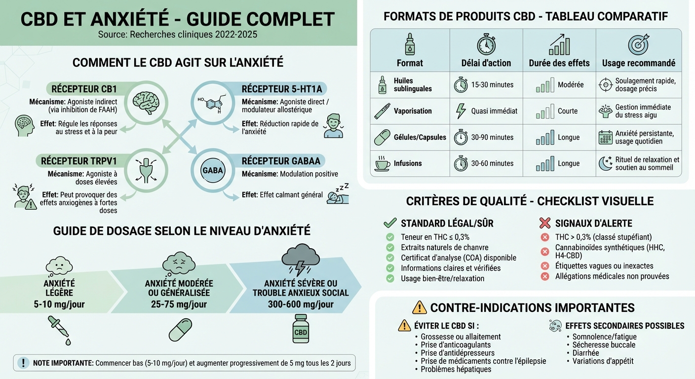 Guide complet CBD et anxiété : mécanismes, dosages et formats de consommation