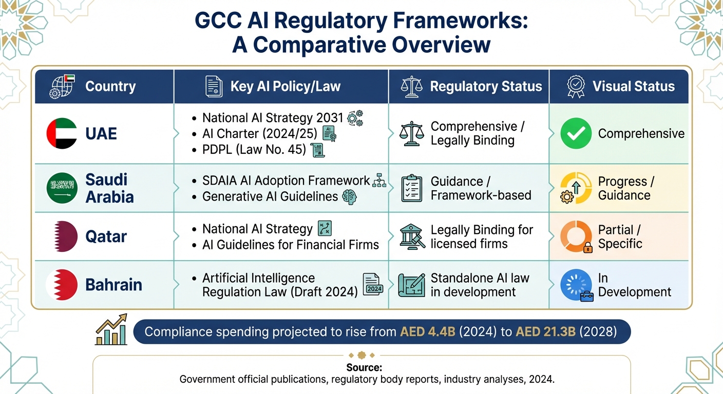 GCC AI Regulatory Frameworks Comparison by Country