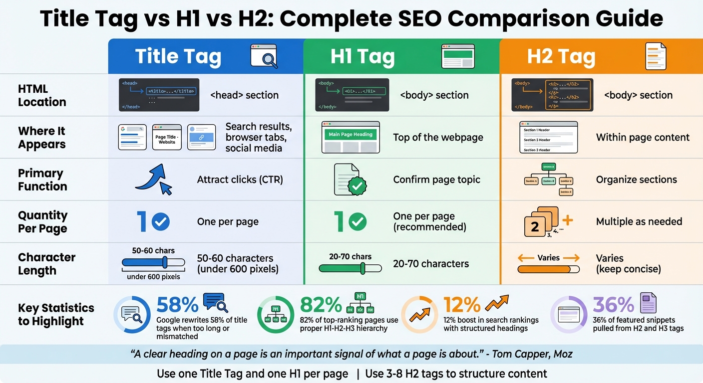 Title Tag vs H1 vs H2: Complete SEO Comparison Guide