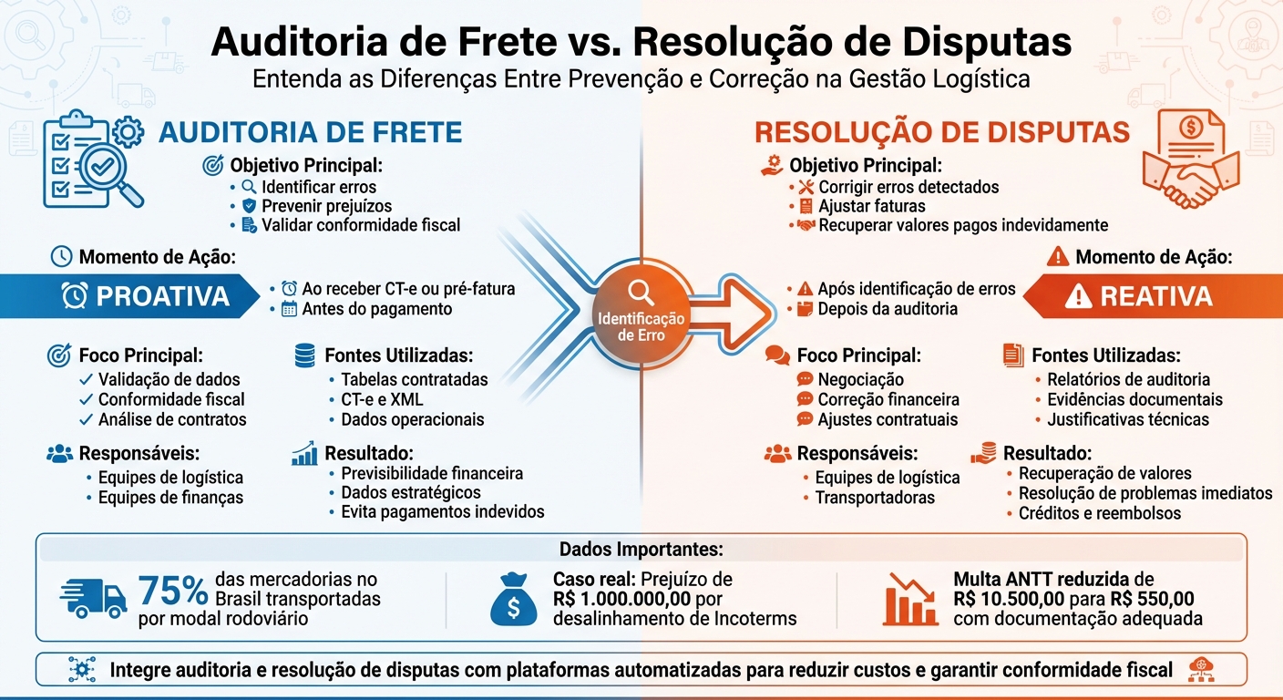 Auditoria de Frete vs Resolução de Disputas: Principais Diferenças