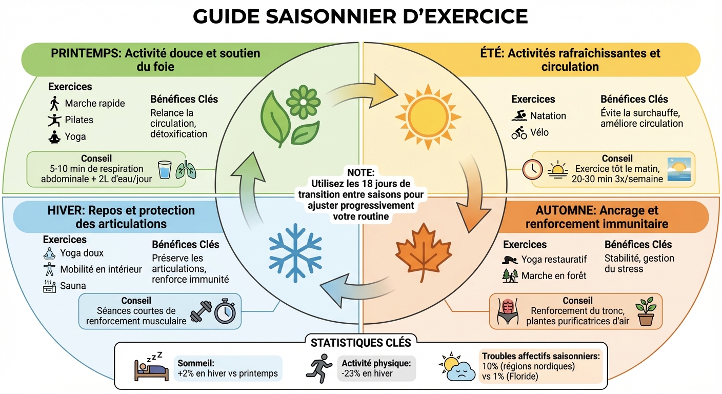 Guide saisonnier des exercices adaptés : printemps, été, automne, hiver