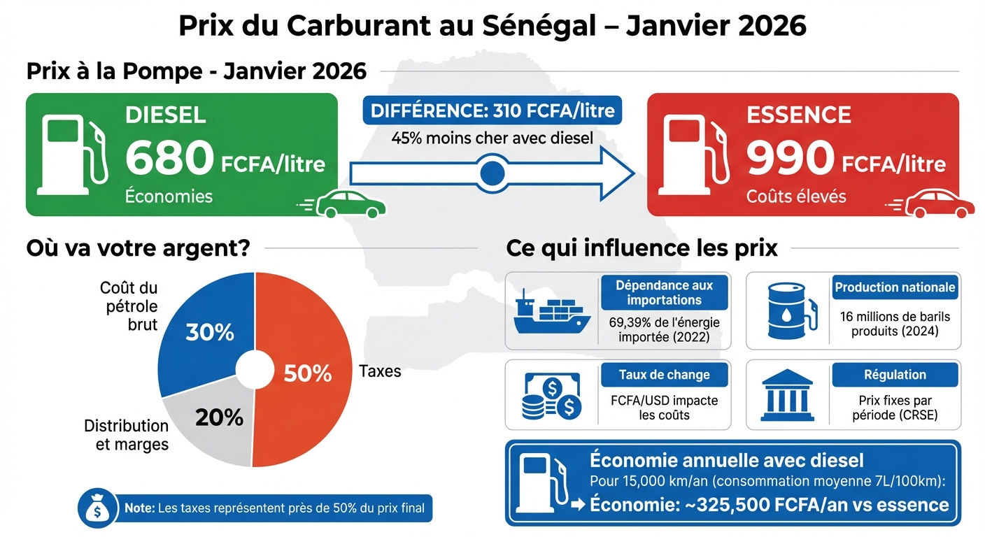Prix du carburant au Sénégal 2026 : essence vs diesel et répartition des coûts