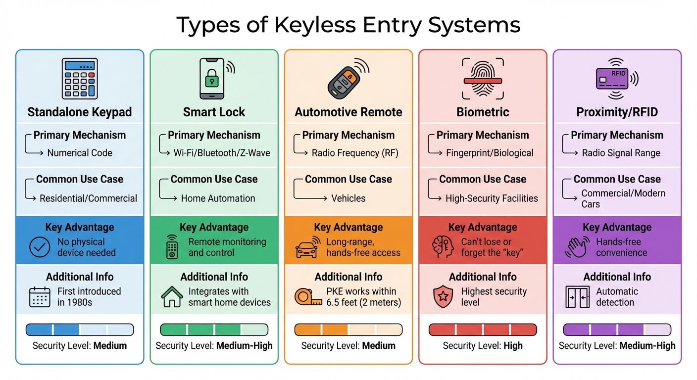 Types of Keyless Entry Systems Comparison Chart