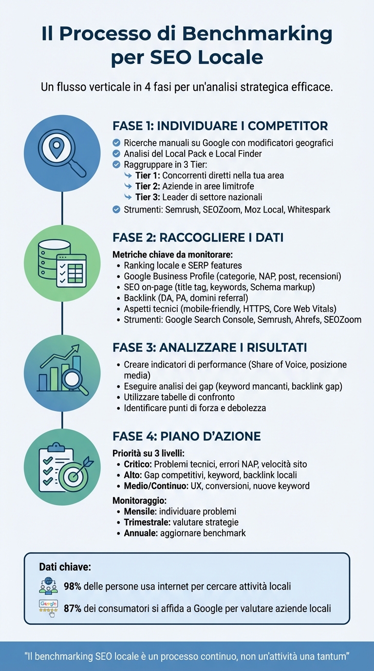 Come fare benchmarking per seo locale 1 Processo di benchmarking seo locale in 4 fasi