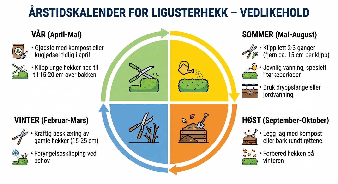 Årlig stelleplan for ligusterhekk - sesongvis vedlikeholdsguide