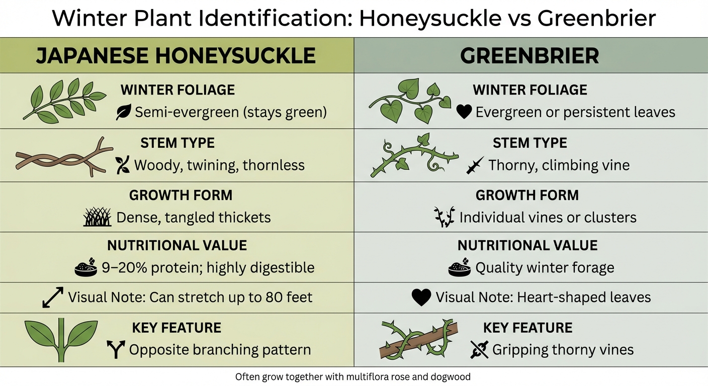 Japanese Honeysuckle vs Greenbrier Winter Identification Guide for Deer Hunters