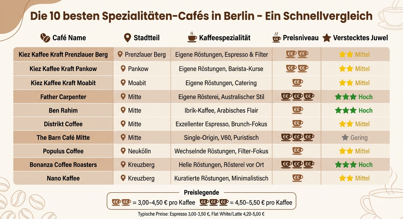 Berlin Specialty Coffee Shops Comparison: Location, Prices & Hidden Gem Factor