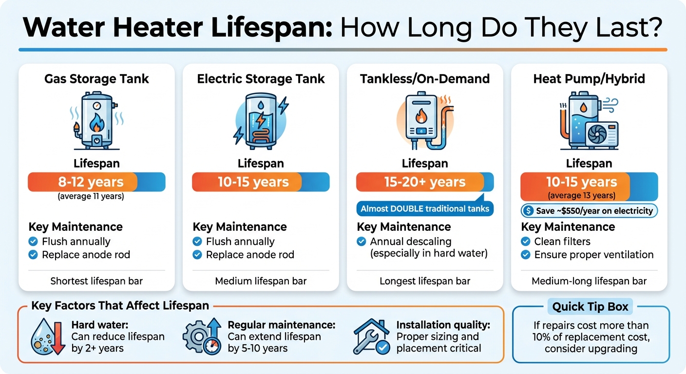 Water Heater Lifespan Comparison by Type: Expected Years and Maintenance Requirements