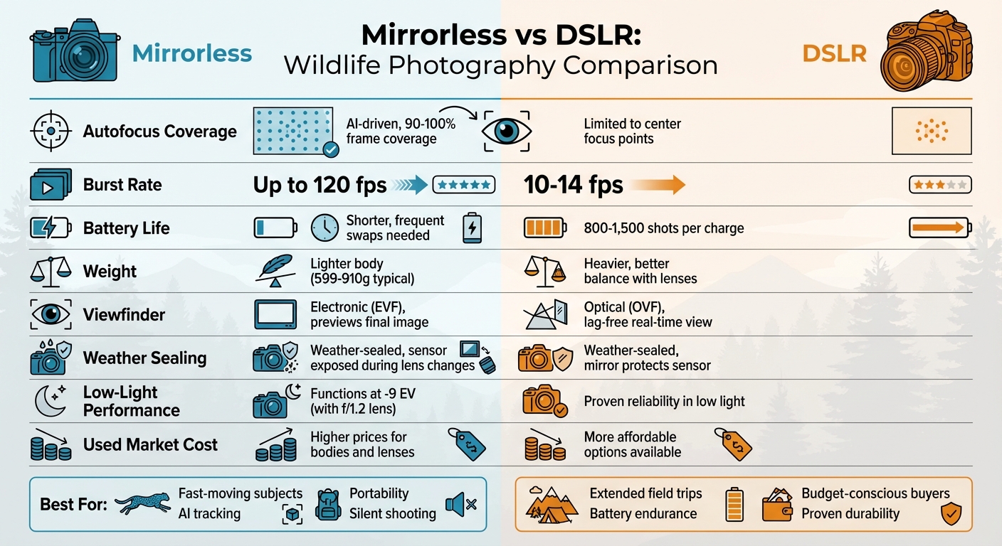 Mirrorless vs DSLR Cameras for Wildlife Photography: Feature Comparison