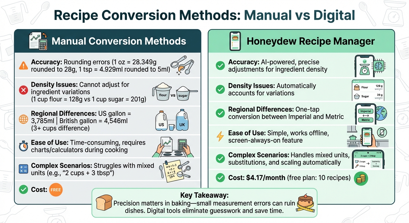 Manual vs Digital Recipe Conversion: Feature Comparison Chart
