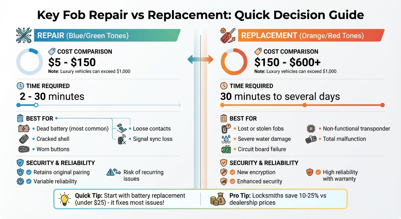 Key Fob Repair vs Replacement Cost and Time Comparison