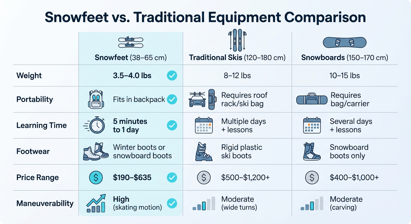 Сравнительная таблица Snowfeet и традиционных лыж и сноубордов