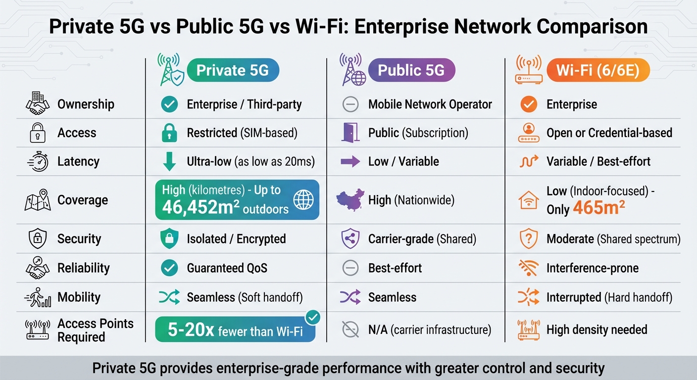 Private 5G vs Public 5G vs Wi-Fi: Enterprise Network Comparison