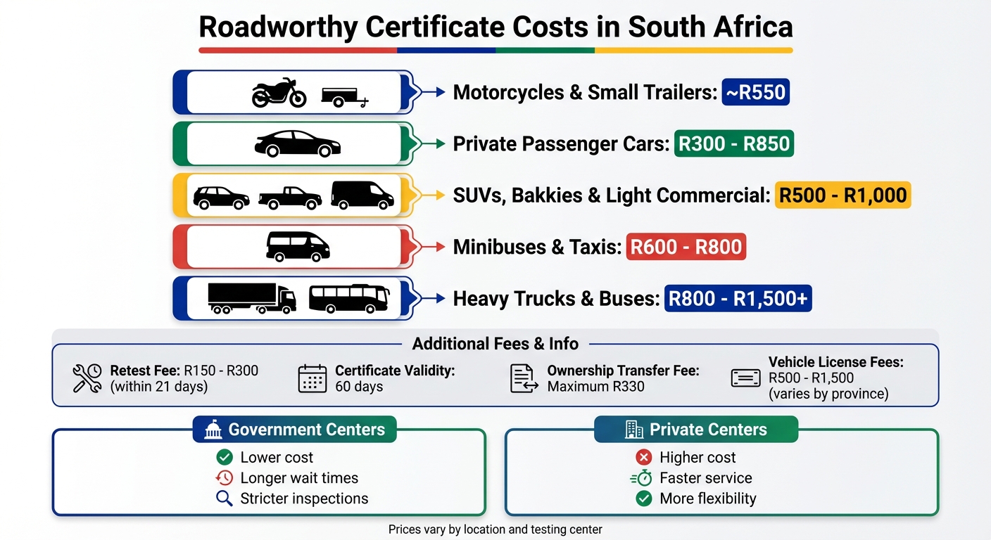 Roadworthy Certificate Costs by Vehicle Type in South Africa