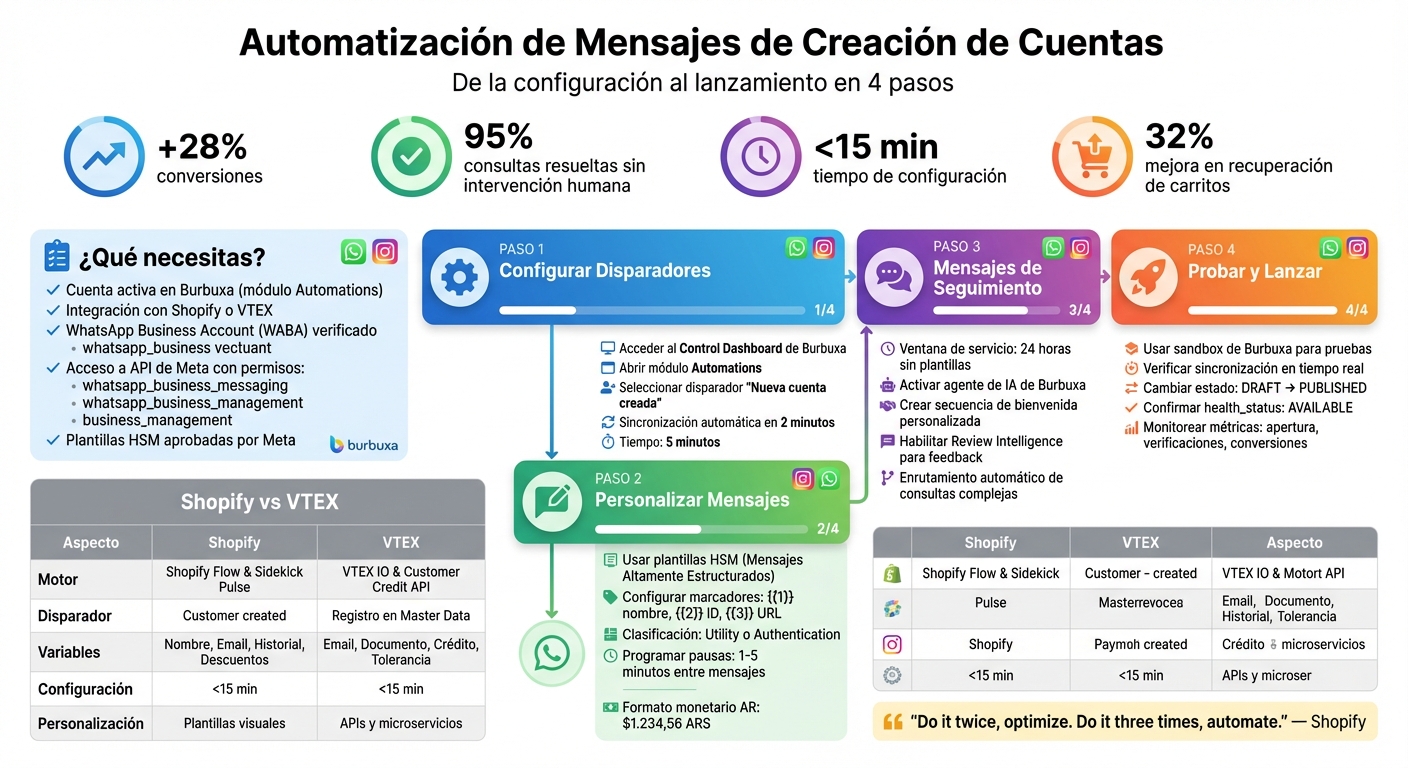 Proceso de automatización de mensajes de creación de cuentas en WhatsApp
