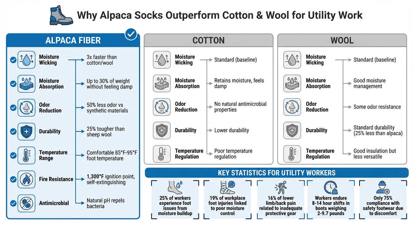 Alpaca Socks vs Cotton and Wool: Performance Comparison for Utility Workers