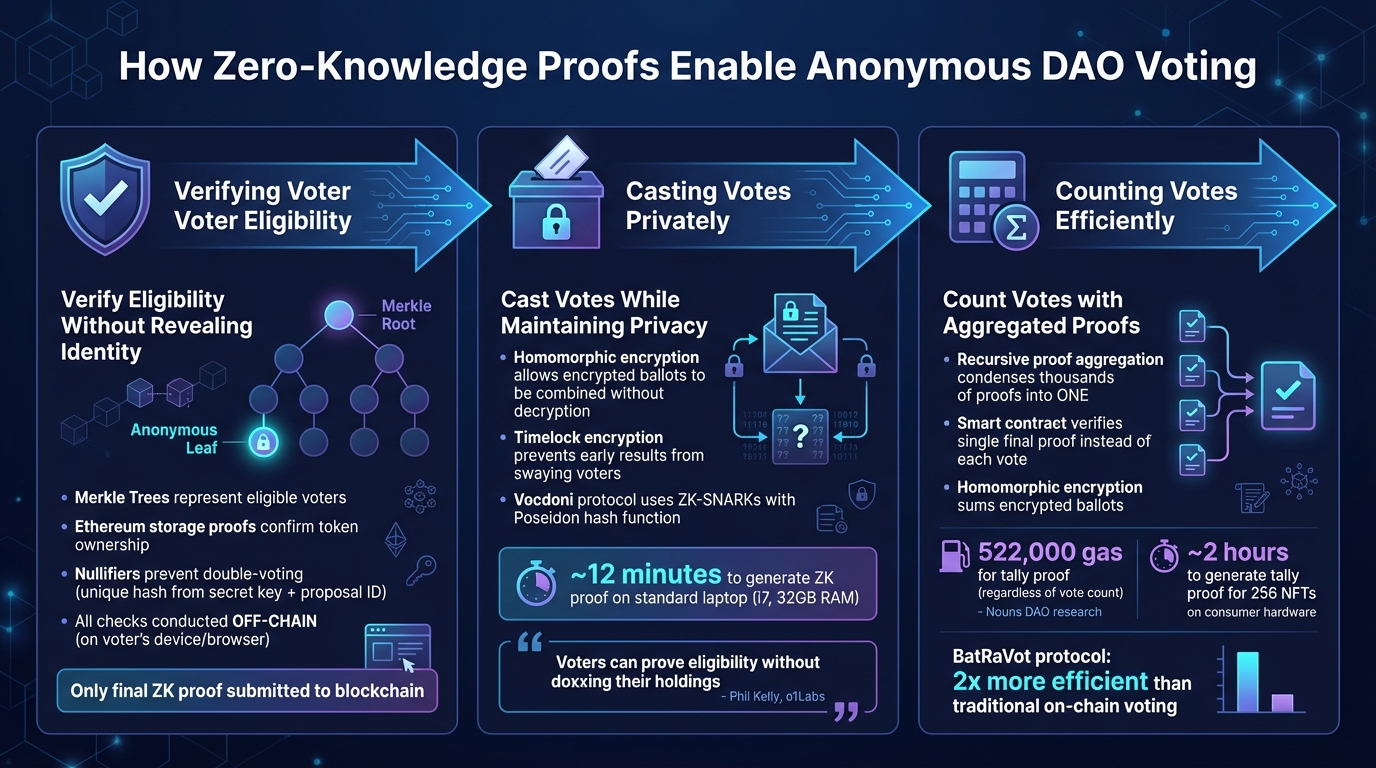 How Zero-Knowledge Proofs Enable Anonymous DAO Voting: 3-Step Process