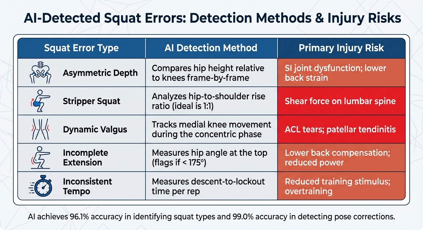 Common Squat Form Errors Detected by AI and Associated Injury Risks