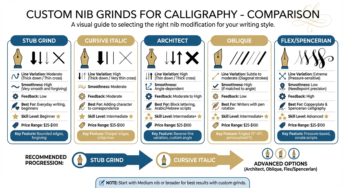 Custom Nib Grinds Comparison Chart for Calligraphy
