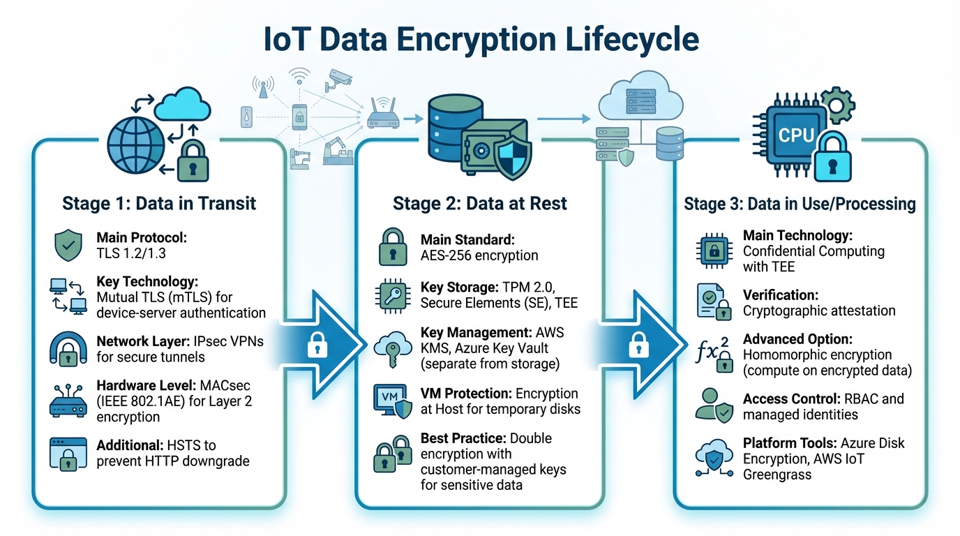 IoT Data Encryption Lifecycle: Securing Data in Transit, at Rest, and During Processing