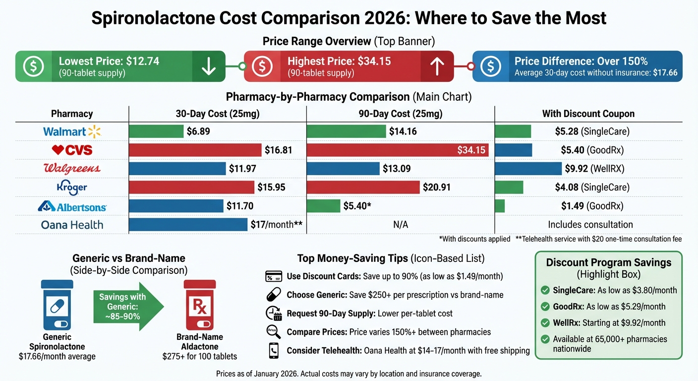 Spironolactone Cost Comparison Across Major Pharmacies 2026