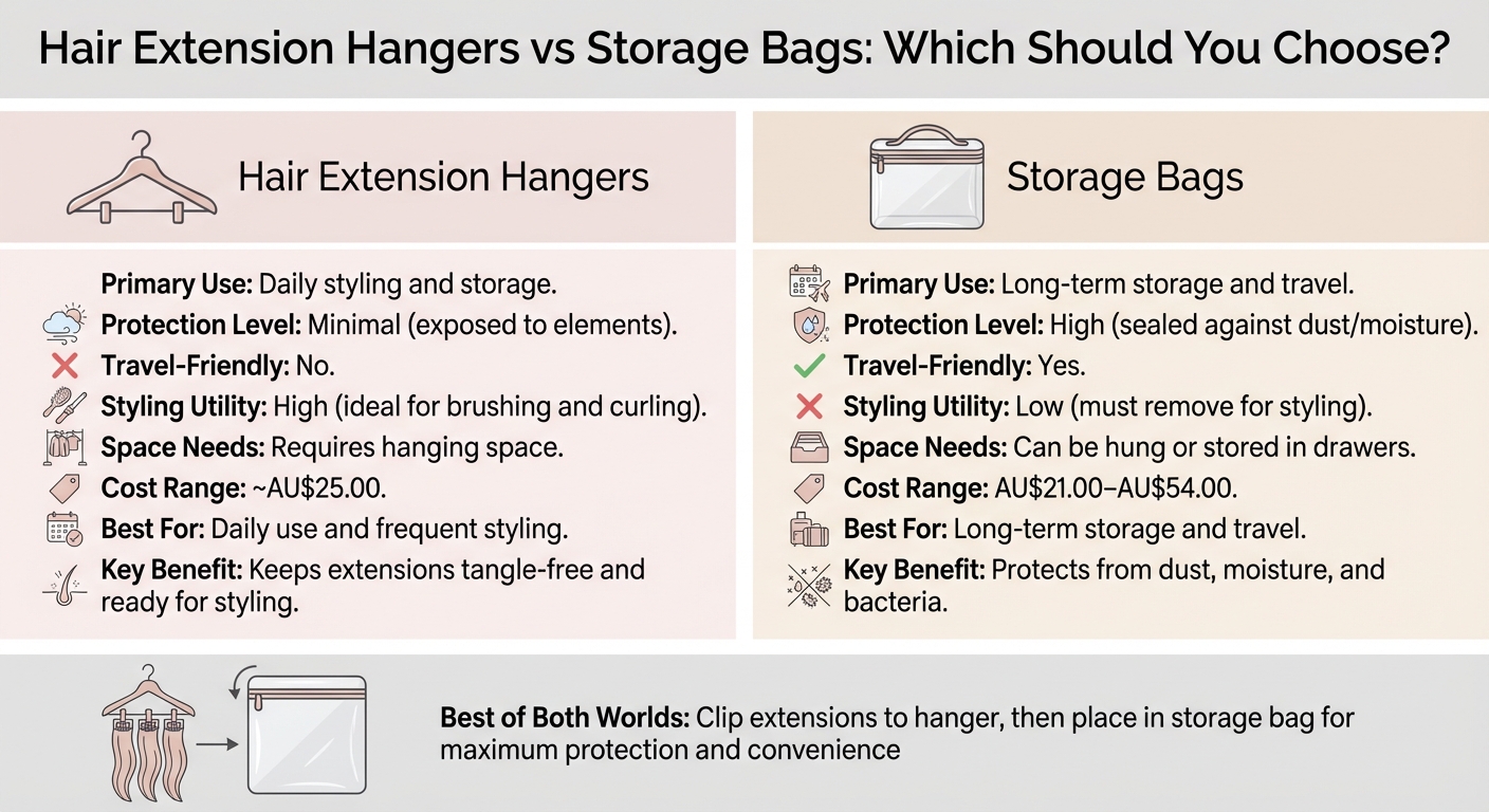 Hair Extension Hangers vs Storage Bags Comparison Guide
