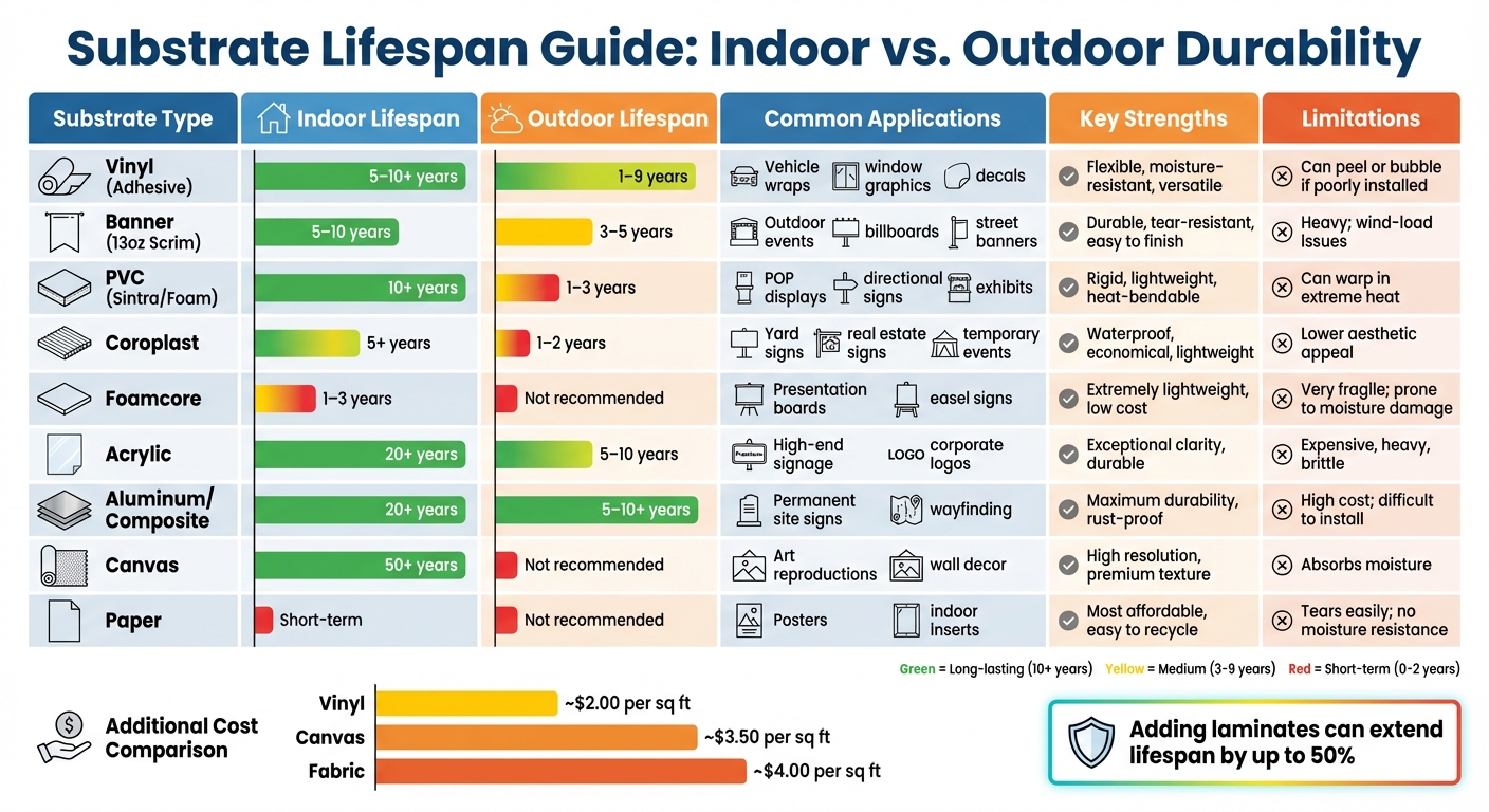 Large Format Printing Substrate Lifespan Comparison Chart