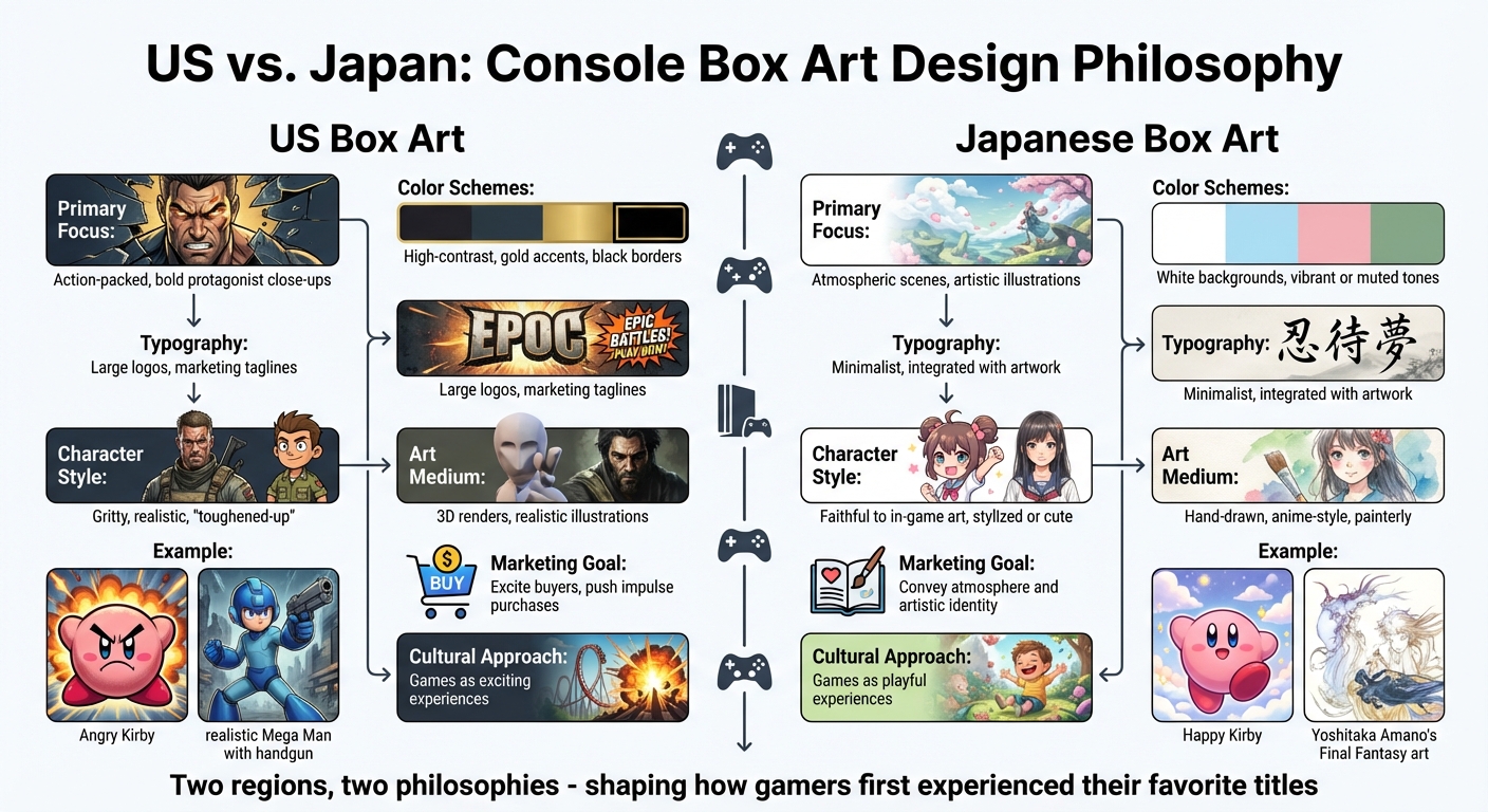 US vs Japan Video Game Box Art Design Differences Comparison